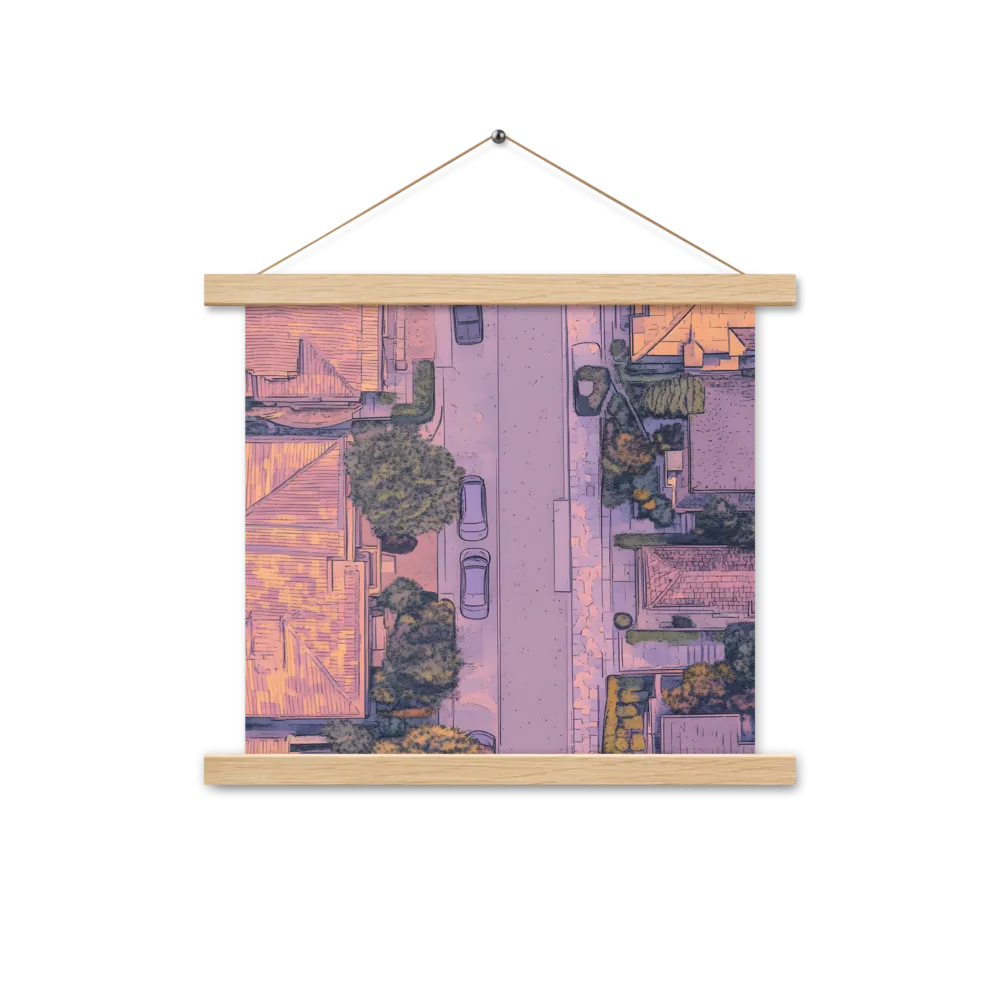 Aerial Serenity: Suburban Oasis | Poster With Oak Wood Hanger | 14″×14″
