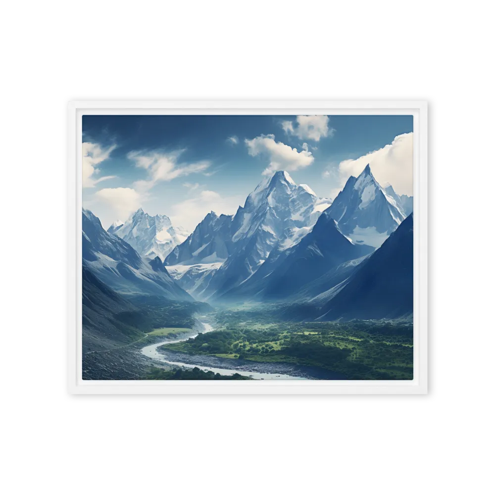 Majestic Serenity: A Landscape of Mountains and Rivers | Canvas with White Frame | 16″×20″