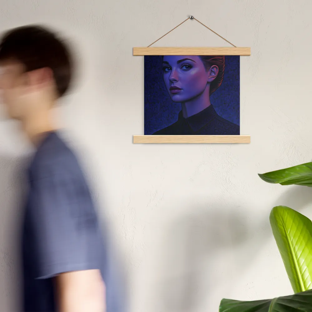 Ethereal Portrait in Blue and Red | Poster With Oak Wood Hanger | 10″×10″