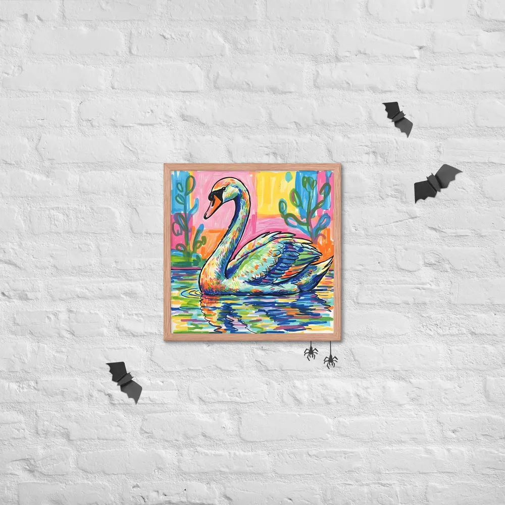 Prismatic Swan 
 Poster with Red oak Frame | 18″x 18″