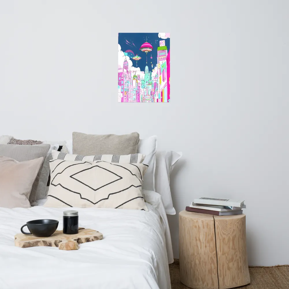 Futuristic Cityscape with Floating Structures | Poster | 18″×24″