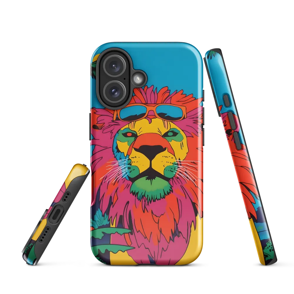 Lion with Sunglasses: A Vibrant Tropical Portrait | Phone Case |  16 | Tough Case | Glossy