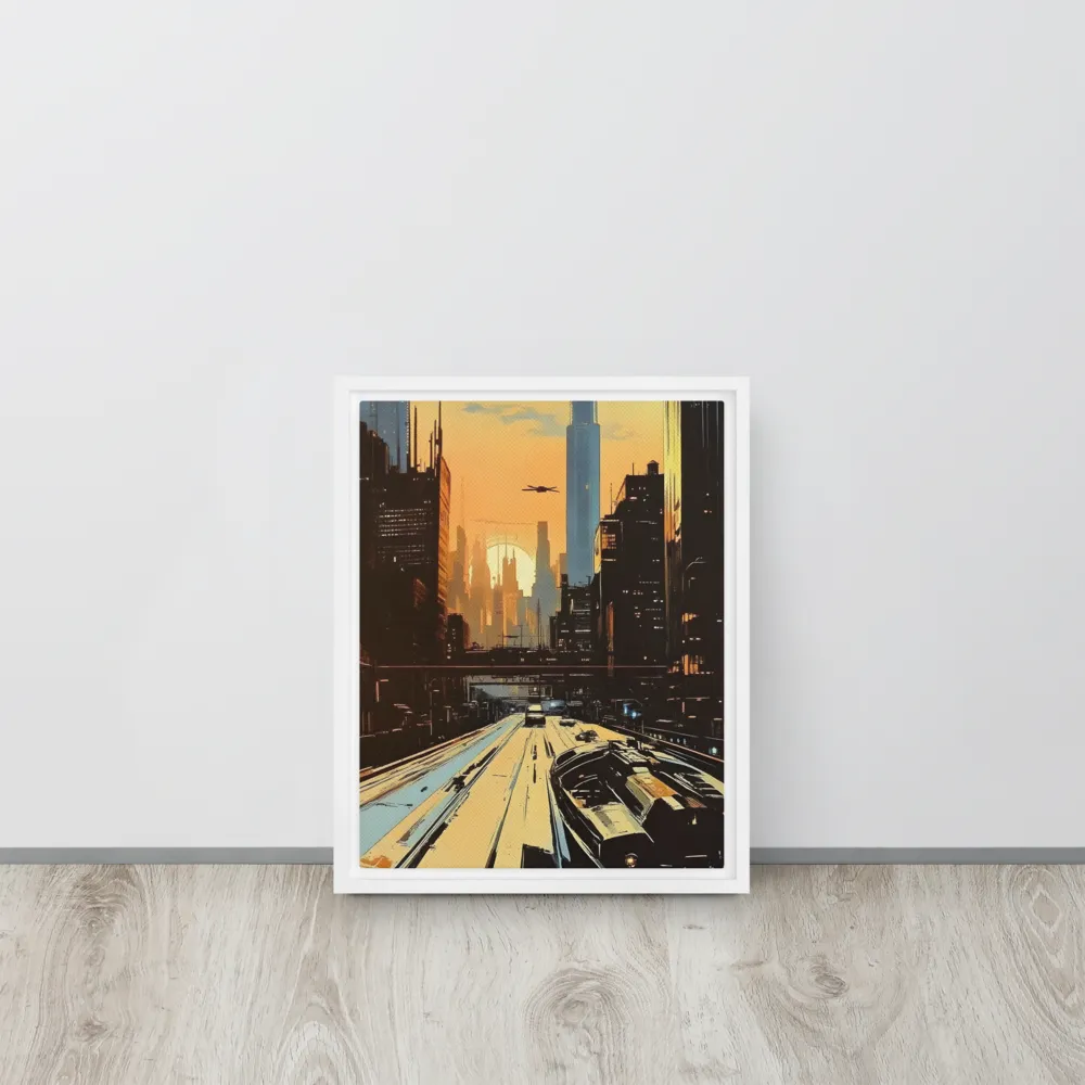 Metro Nexus: A Futuristic Cityscape | Canvas with White Frame | 11″×14″