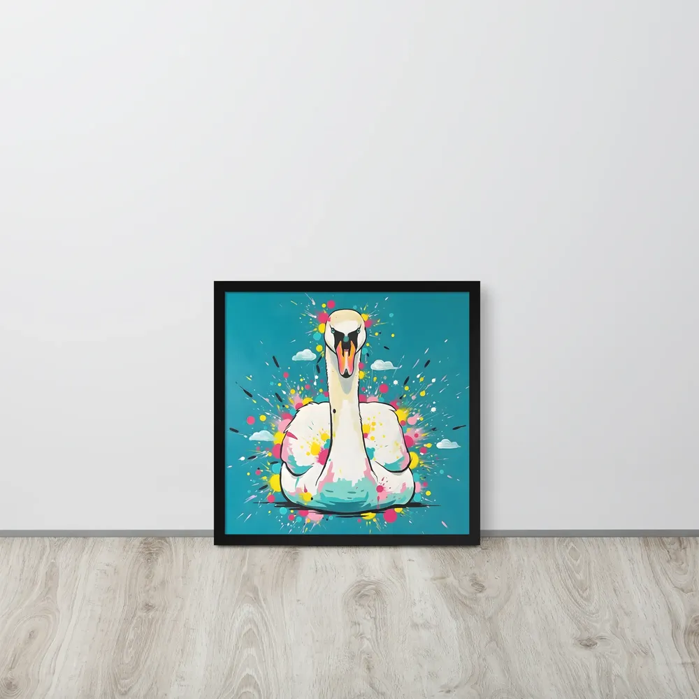 Swan Splash 
 Poster with Black Frame | 18″x 18″