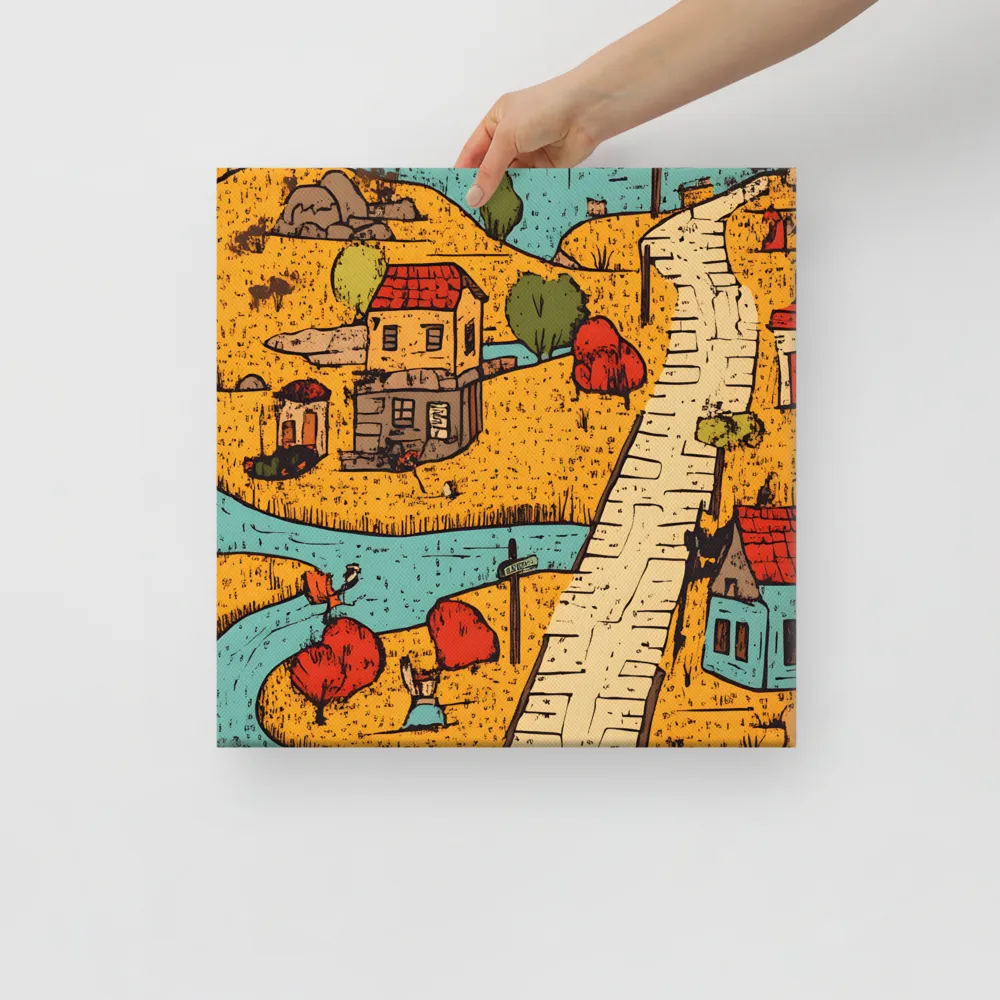 Whimsical Village Landscape | Canvas | 16″×16″