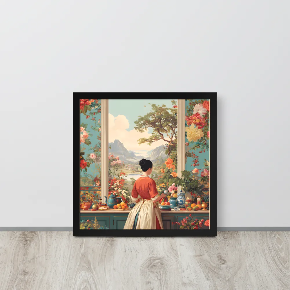 Window to the Garden 
 Poster with Black Frame | 16″x 16″