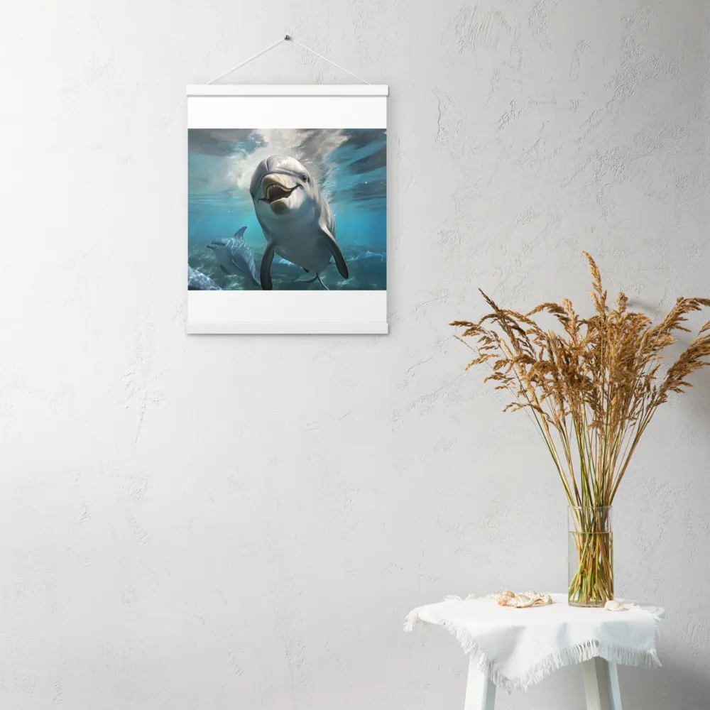 Beneath the Waves: A Dolphin's Dance | Poster With White Wood Hanger | 16″×20″
