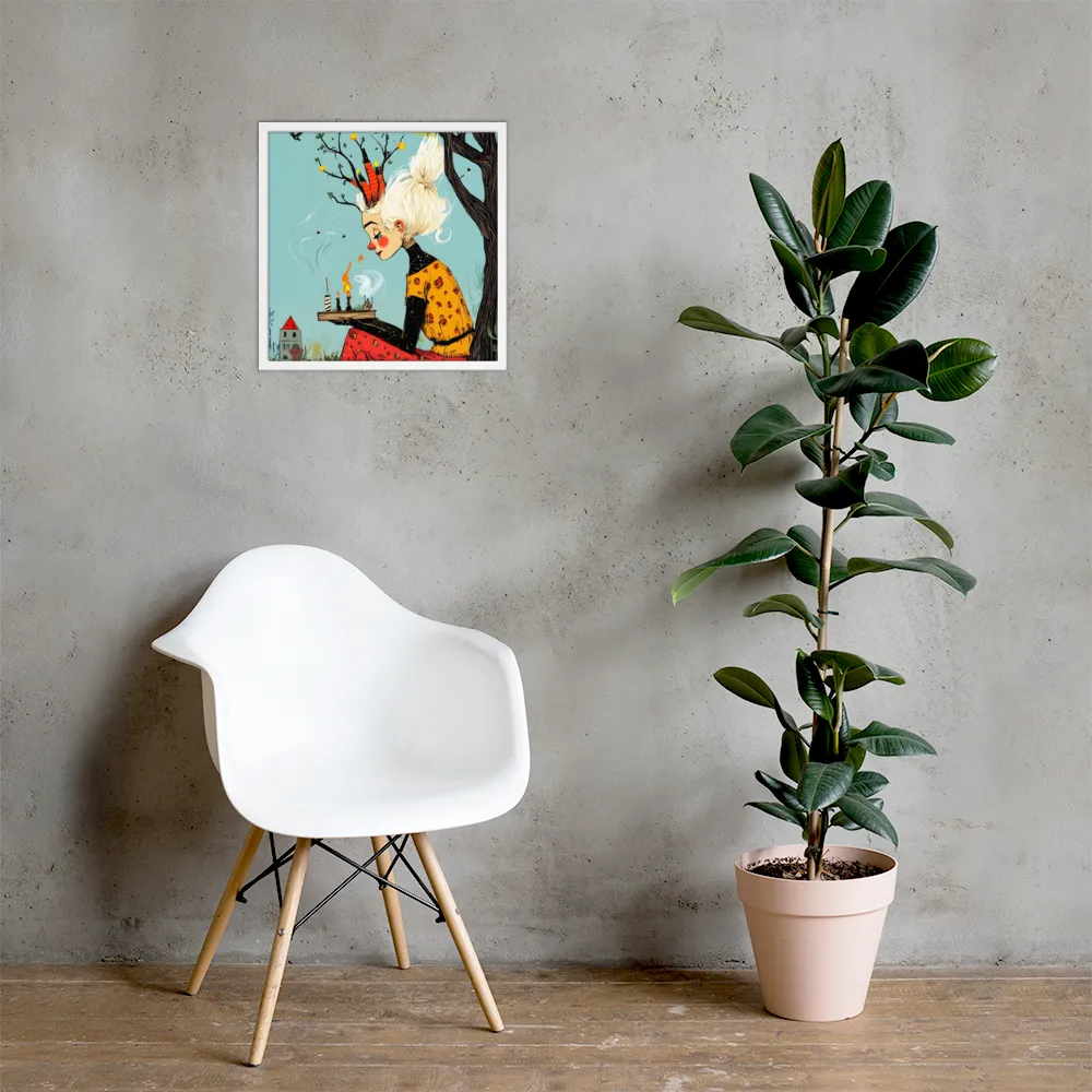 Whimsical Nature Girl | Poster with White Frame | 18″×18″
