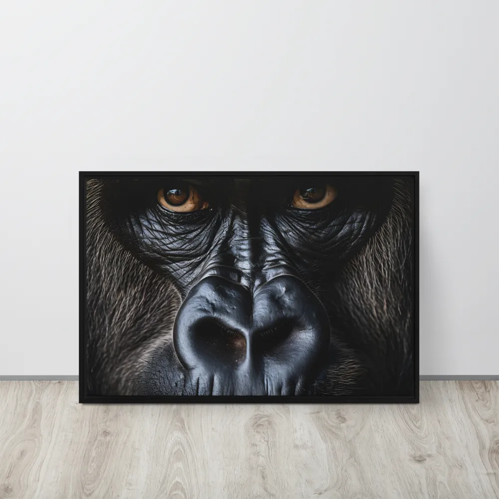 Gaze of the Wild: A Gorilla's Portrait | Canvas with Black Frame | 20″×30″