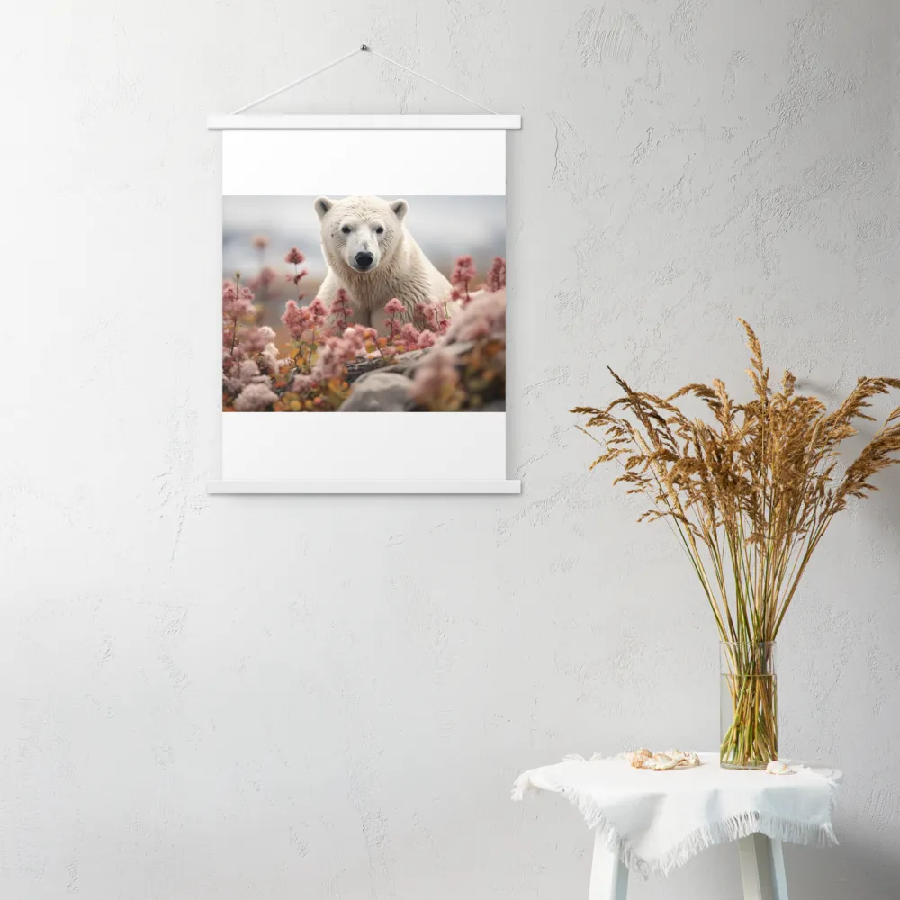 Curiosity Among Blooms: The Polar Bear | Poster With White Wood Hanger | 18″×24″