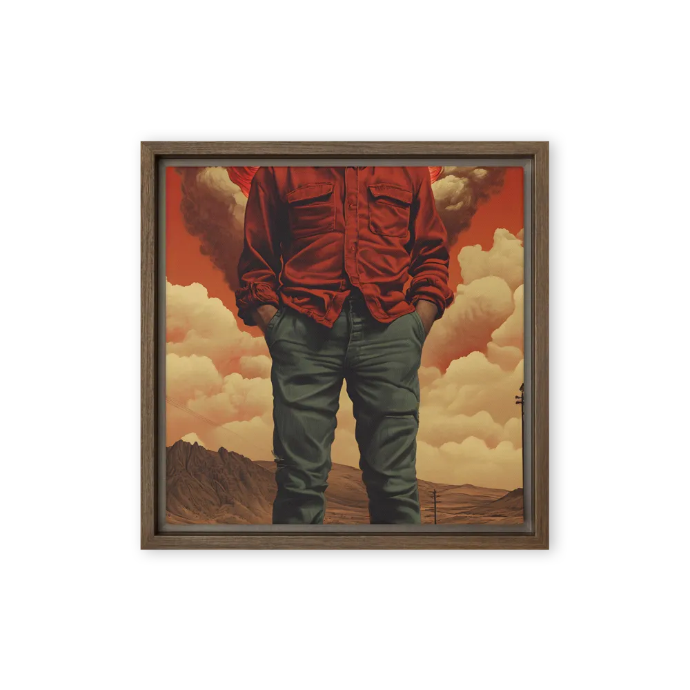 Defiant Spirit in a Surreal Landscape | Canvas with Brown Frame | 12″×12″