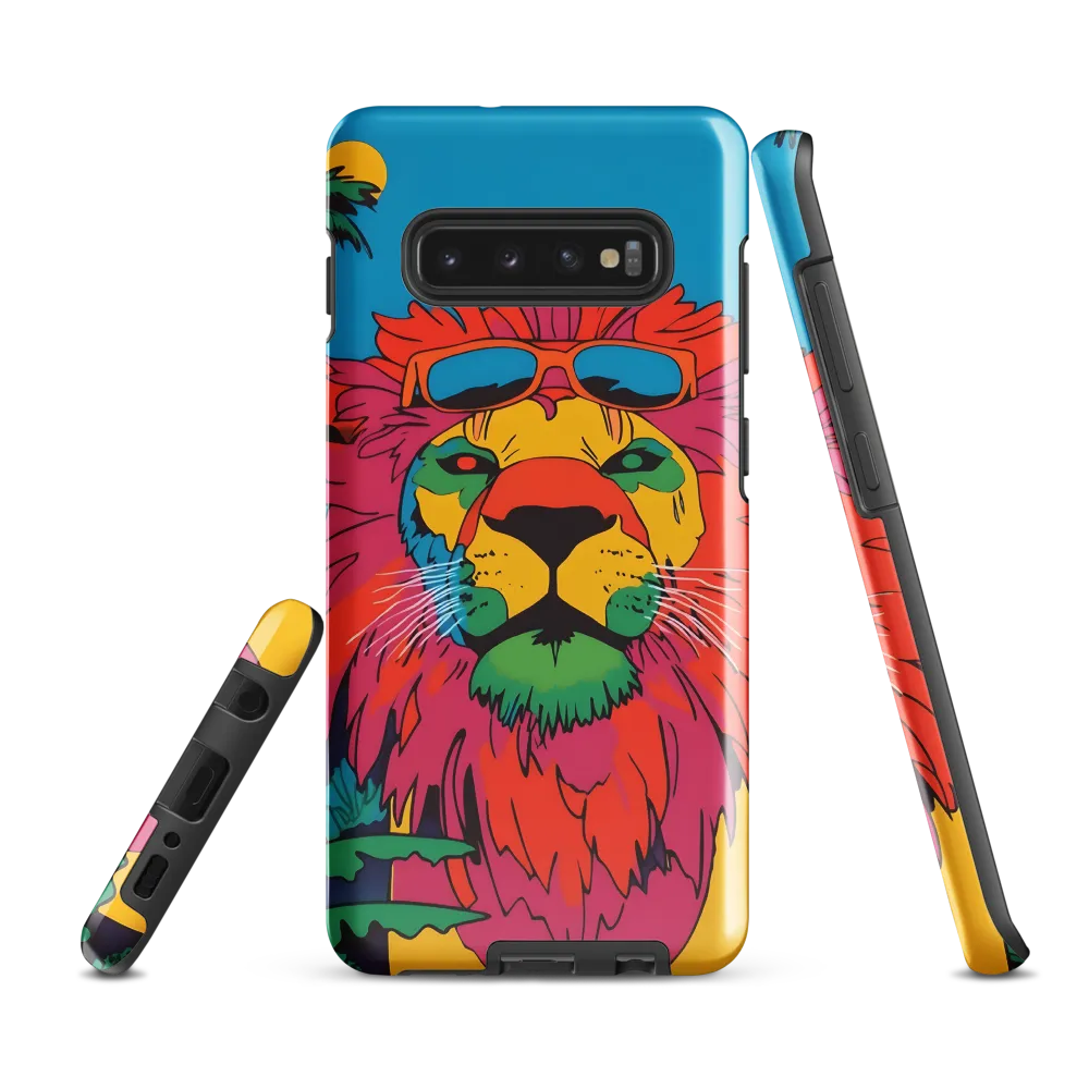 Lion with Sunglasses: A Vibrant Tropical Portrait | Phone Case |  S10 Plus | Tough Case | Glossy