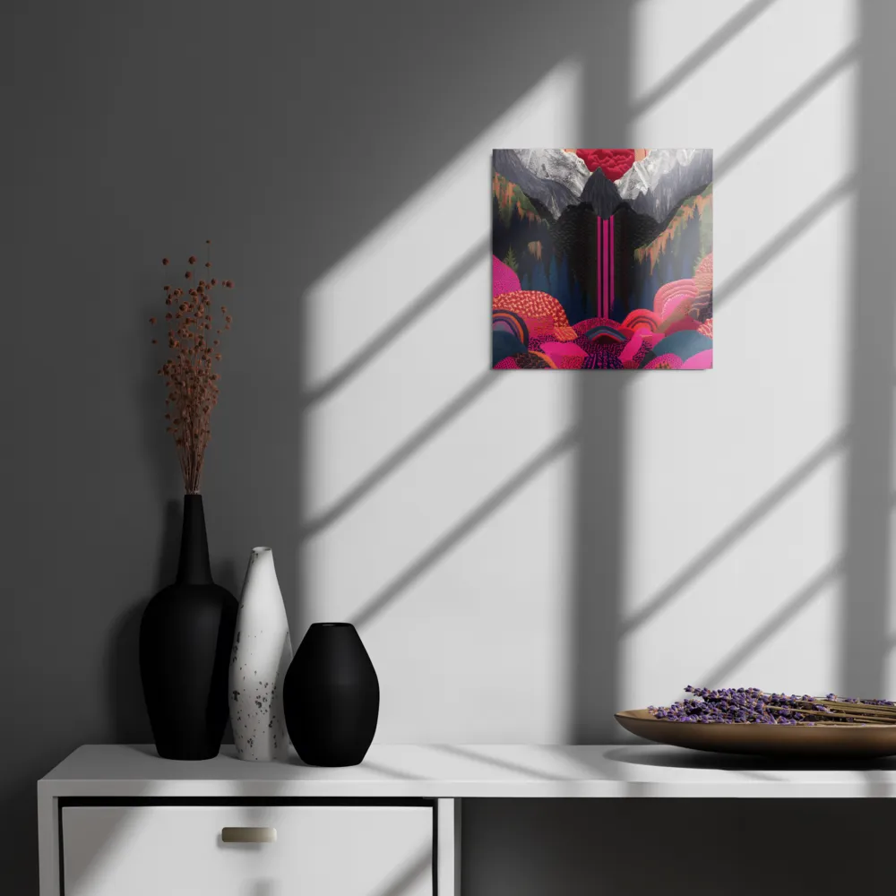 Ethereal Cascade: A Surreal Landscape | Metal Print | 12″×12″