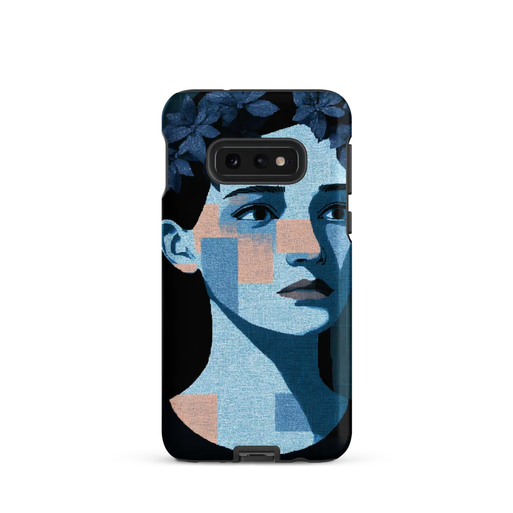 Grid-Wreathed Cyan Portrait