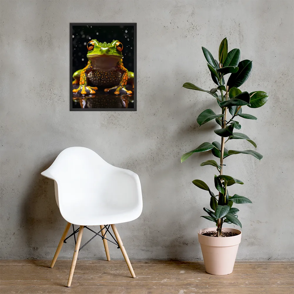 Emerald Elegance: The Frog in Focus | Poster with Black Frame | 18″×24″