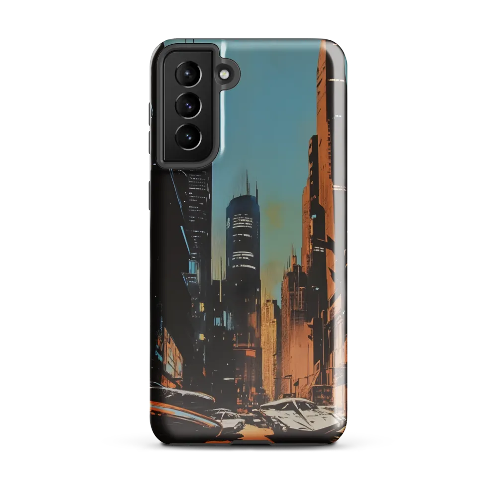 Futuristic Cityscape in Blue and Orange