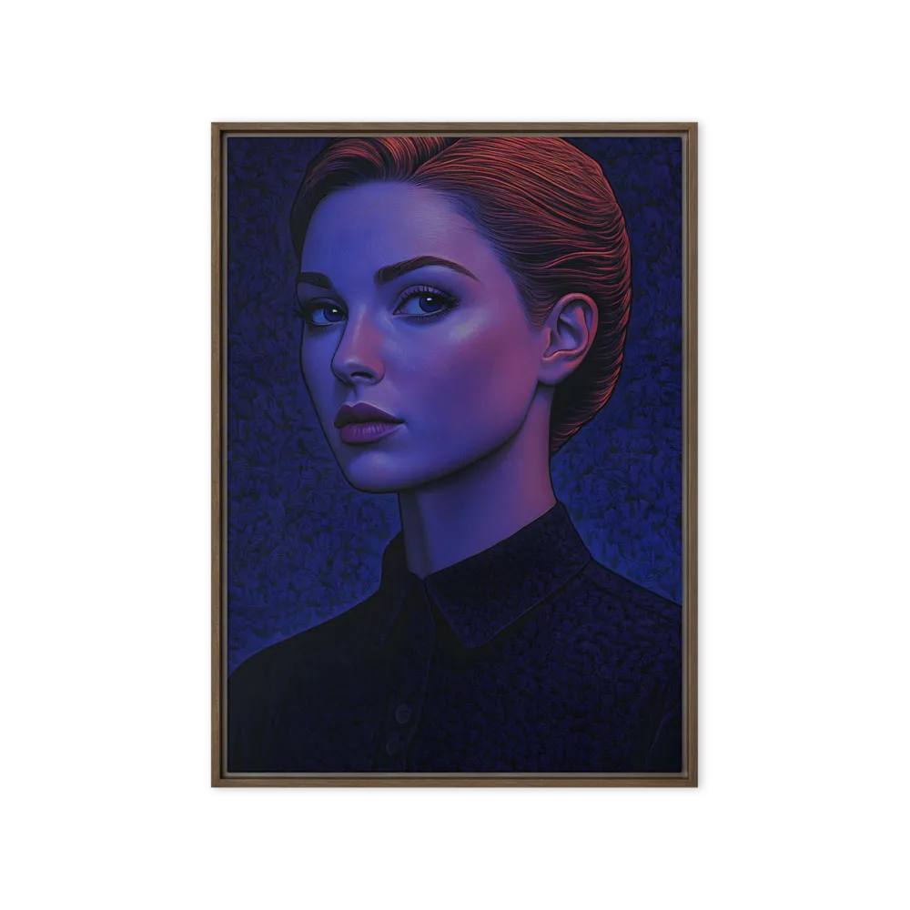 Ethereal Portrait in Blue and Red | Canvas with Brown Frame | 20″×28″
