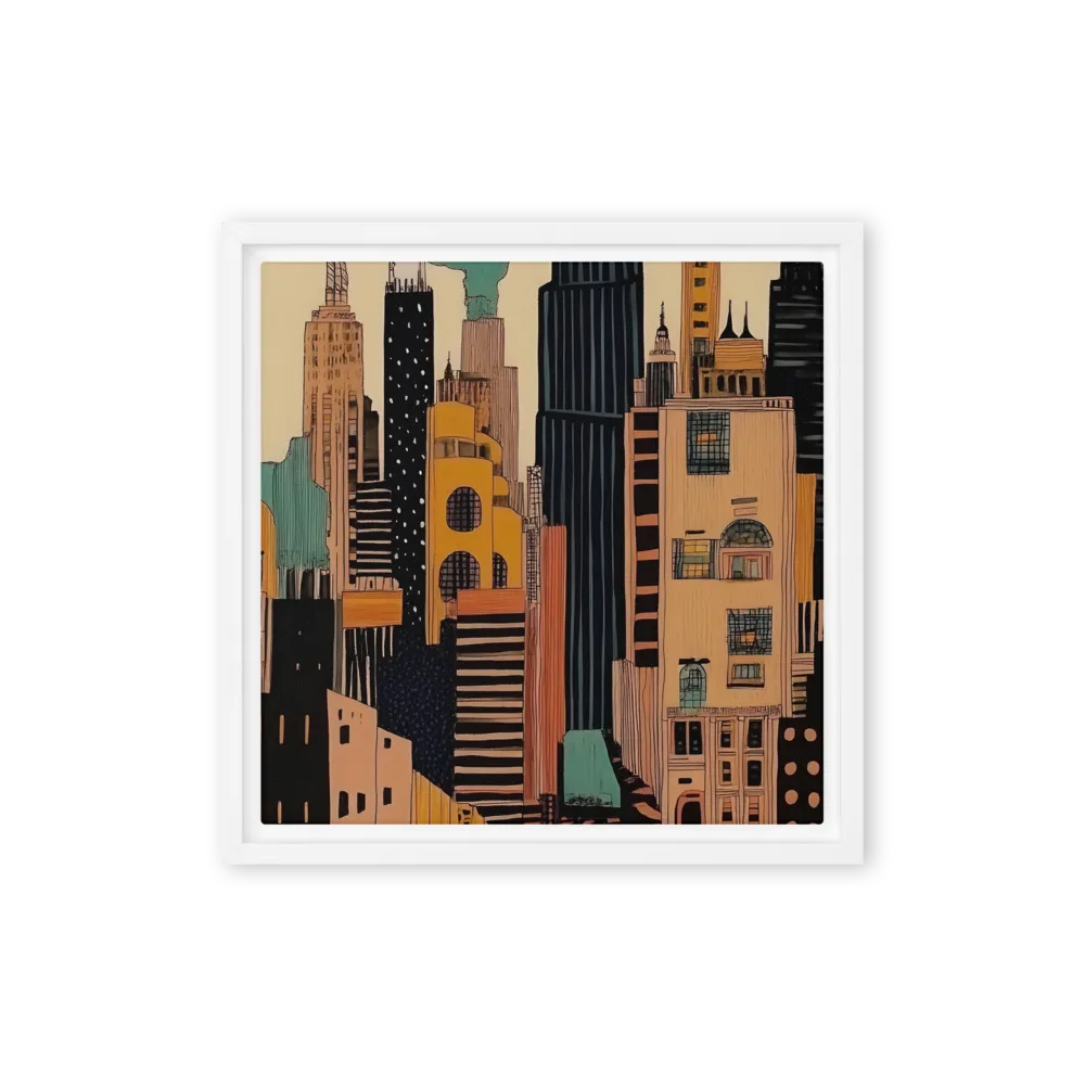 Urban Symphony in Ink | Canvas with White Frame | 12″×12″