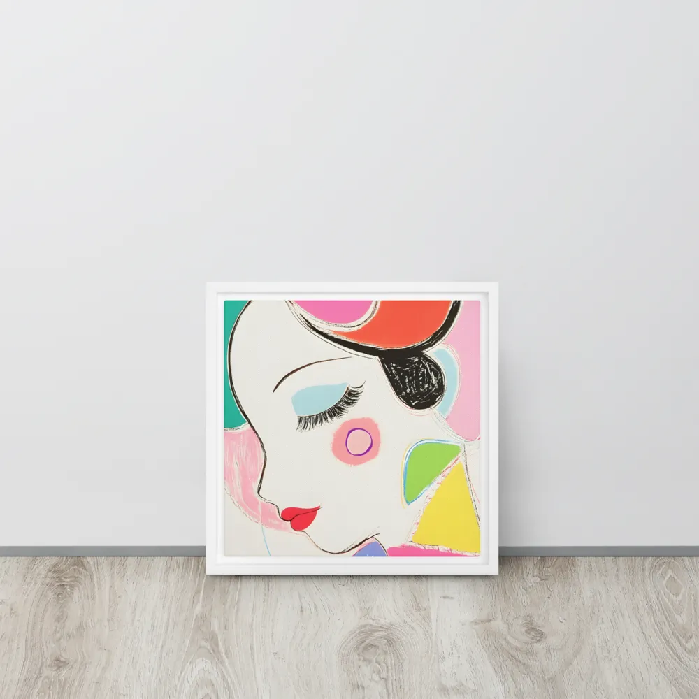 Whimsical Portrait in Colorful Abstraction | Canvas with White Frame | 12″×12″