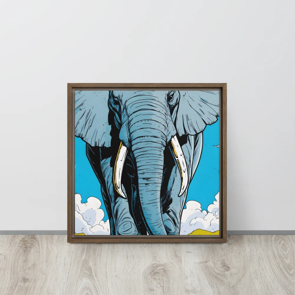 Majestic Presence: The Elephant | Canvas with Brown Frame | 16″×16″