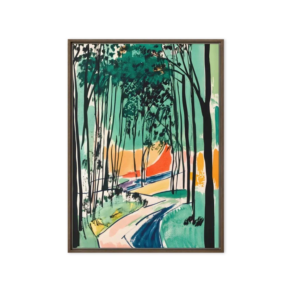 Winding Path Through the Forest | Canvas with Brown Frame | 20″×28″