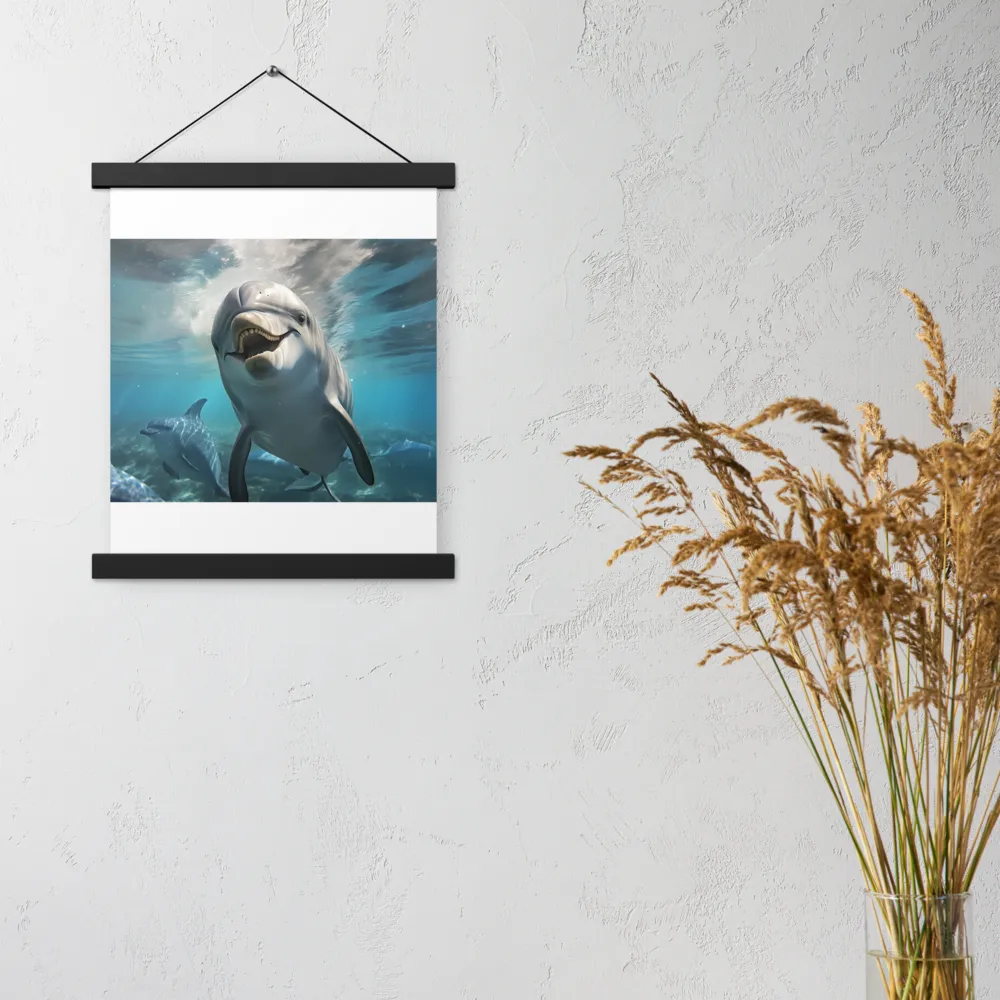 Beneath the Waves: A Dolphin's Dance | Poster With Black Wood Hanger | 11″×14″