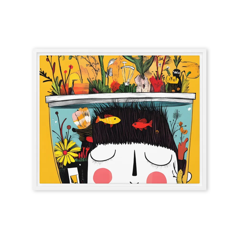 Whimsical Garden Head | Canvas with White Frame | 16″×20″