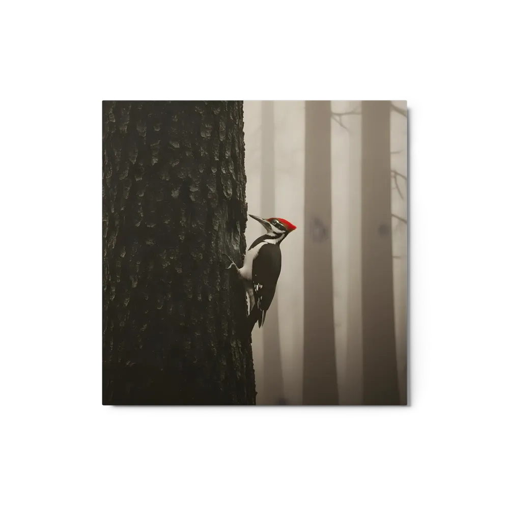 Woodpecker on Tree Trunk 
 Metal Print | 12″x 12″