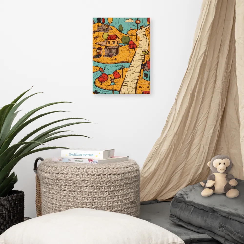 Whimsical Village Landscape | Canvas | 12″×16″