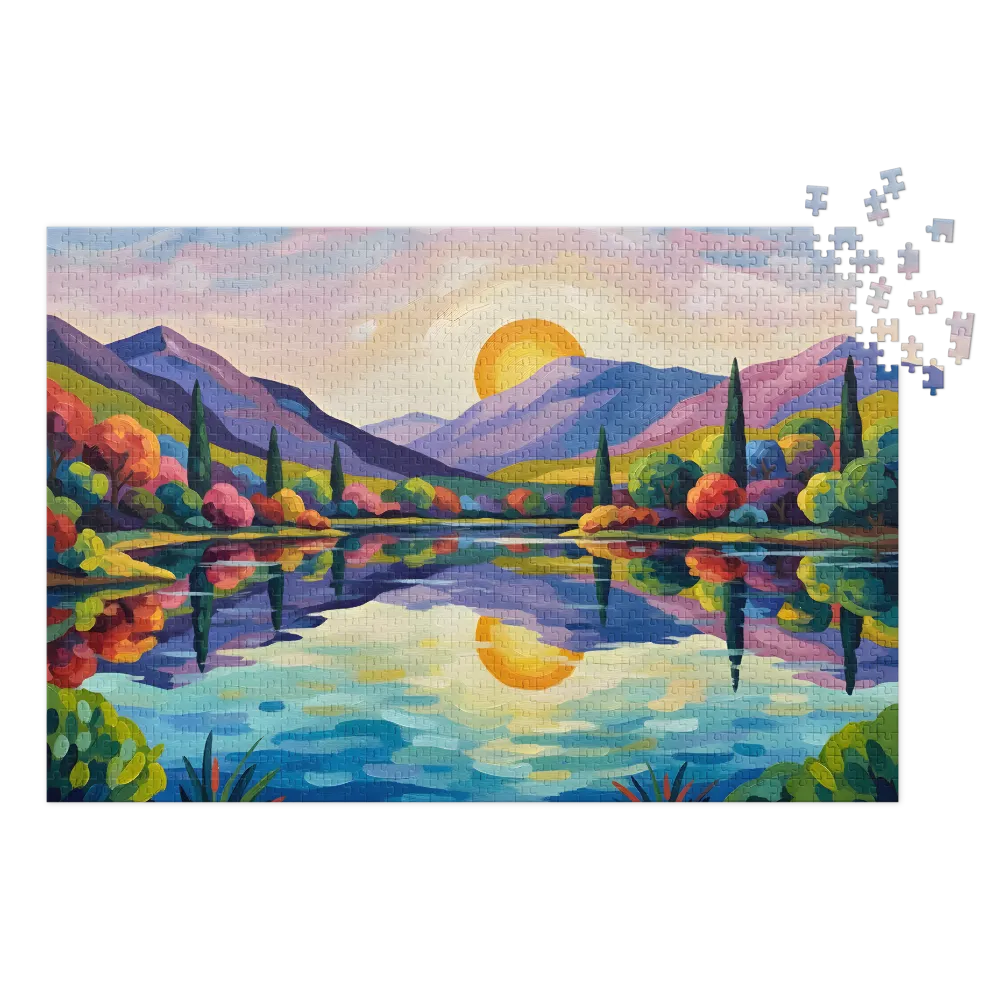 Impressionist Mountain Reflections 
 Jigsaw Puzzle in Tin Box