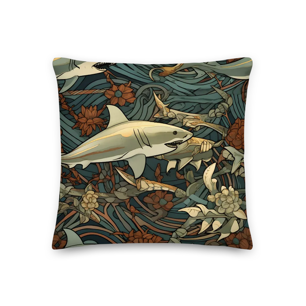 Dynamic Harmony of Sharks and Flora | Pillow | 18″×18″