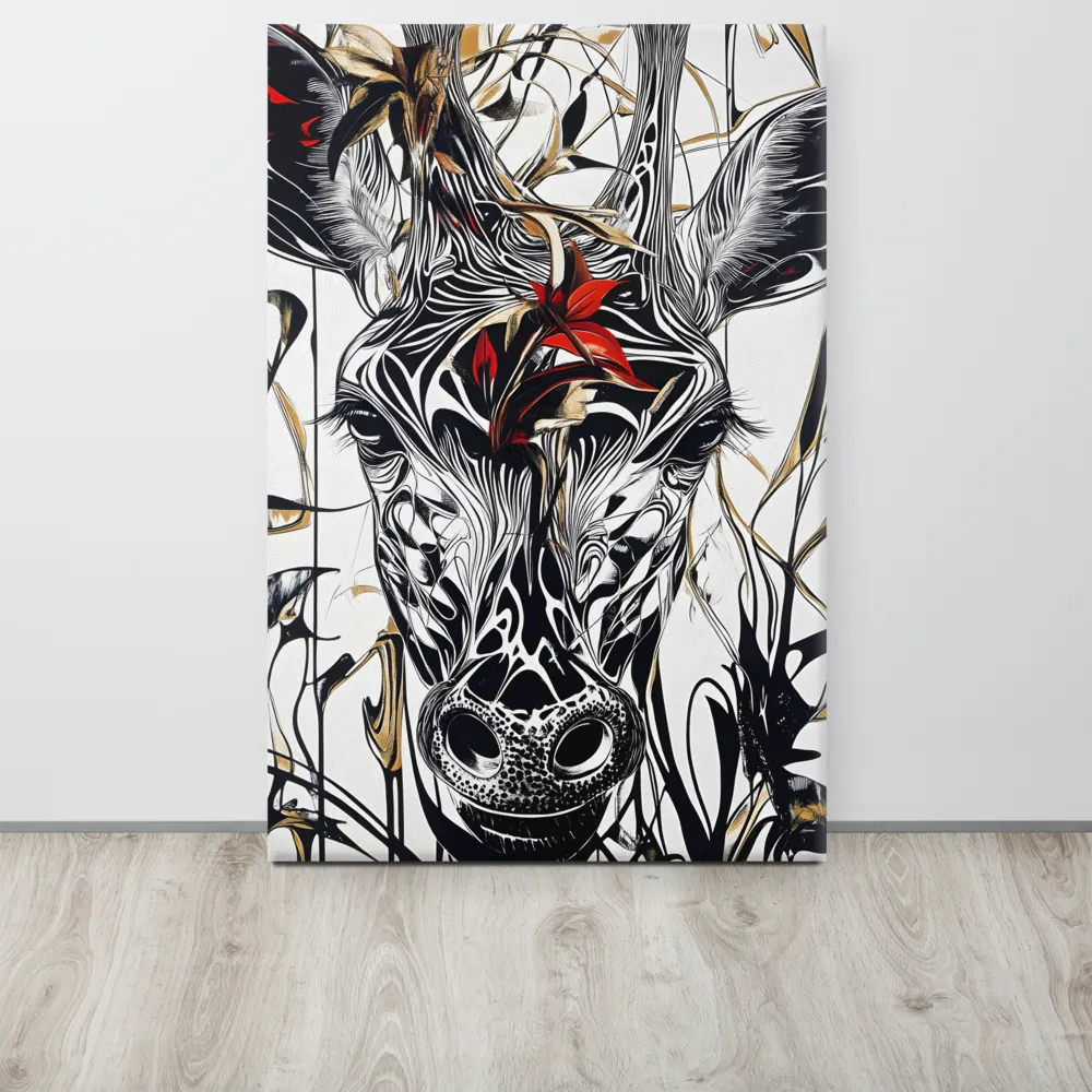 Floral Elegance: The Giraffe's Portrait | Canvas | 24″×36″