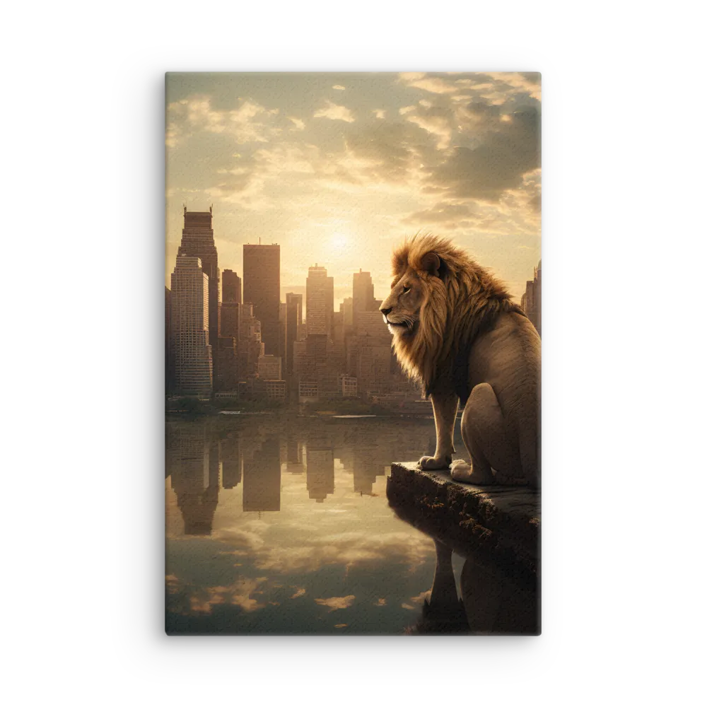 The Lion's Gaze Over the Urban Symphony | Thin Canvas | 12″×18″