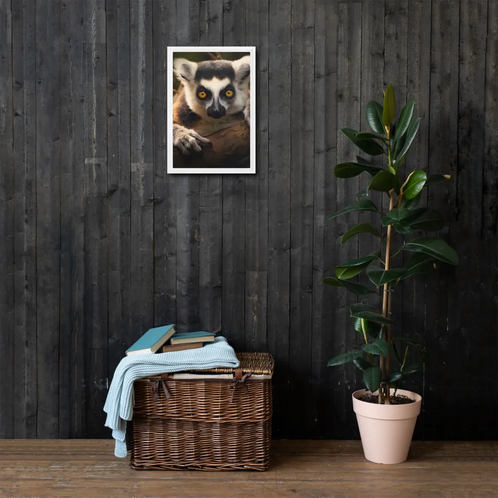 The Watchful Lemur | Canvas with White Frame | 12″×18″