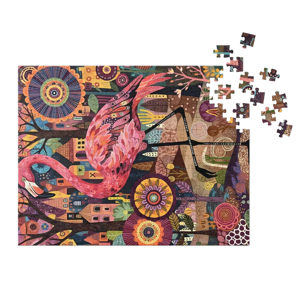 Pink Flamingo Garden 
 Jigsaw Puzzle in Tin Box