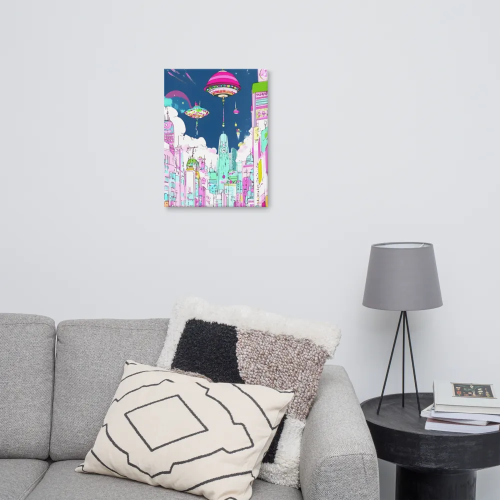 Futuristic Cityscape with Floating Structures | Canvas | 18″×24″