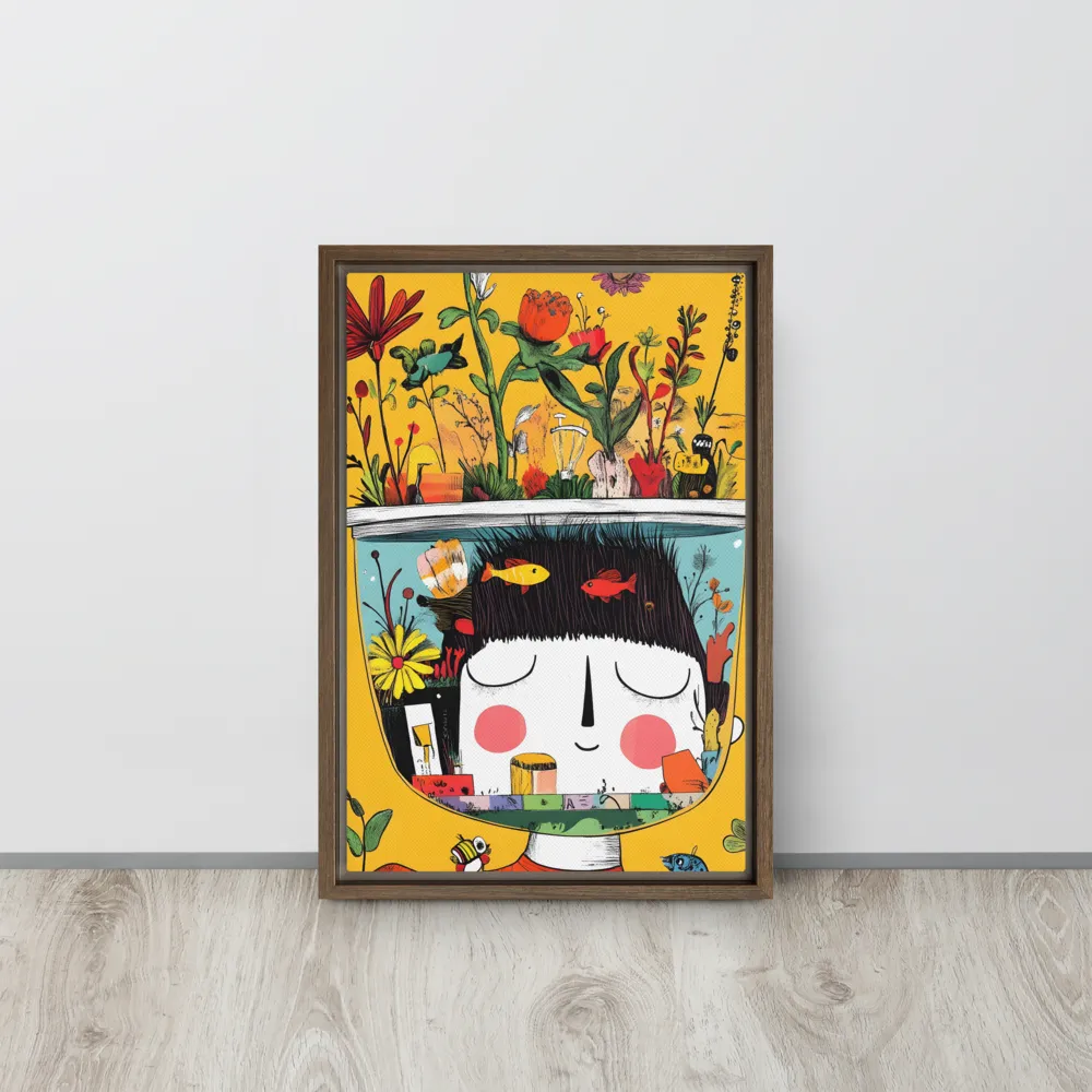 Whimsical Garden Head | Canvas with Brown Frame | 12″×18″