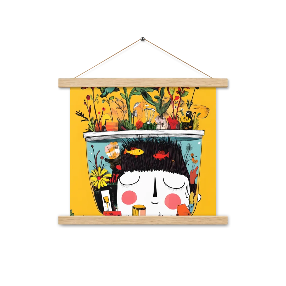 Whimsical Garden Head | Poster With Oak Wood Hanger | 14″×14″