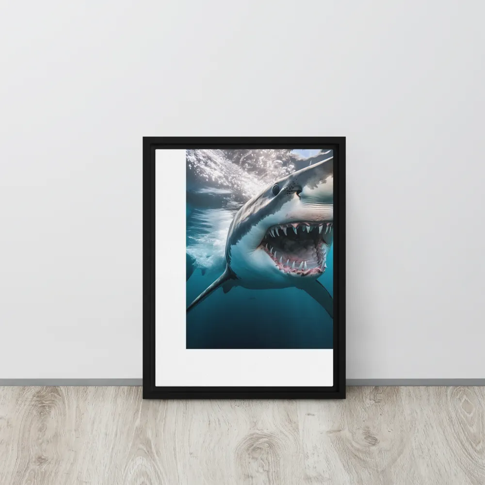 Majesty of the Ocean: The Great White Shark | Canvas with Black Frame | 12″×16″