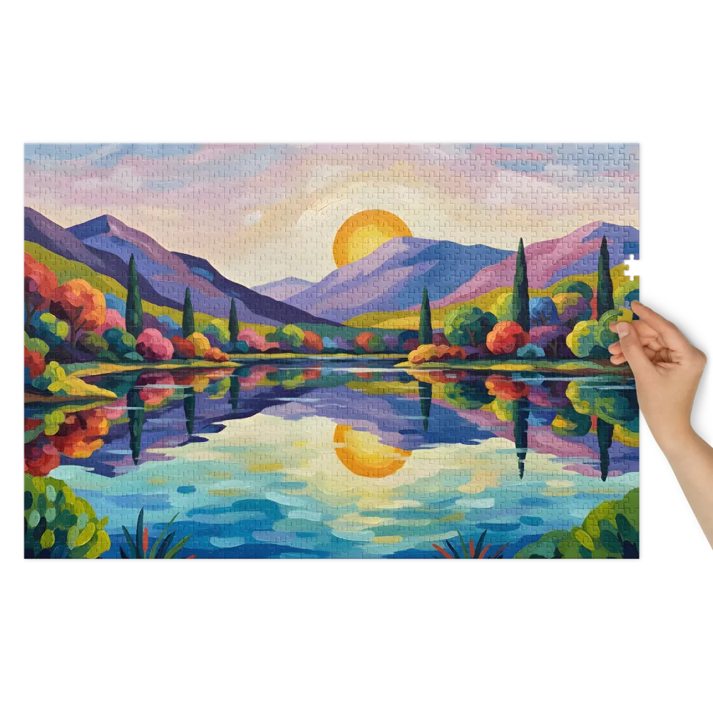 Impressionist Mountain Reflections 
 Jigsaw Puzzle in Tin Box