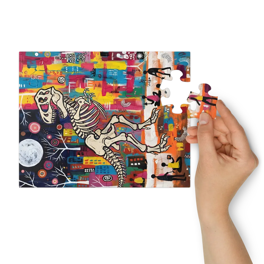 Moonlit Dinosaur Skeleton 
 Jigsaw Puzzle in Tin Box