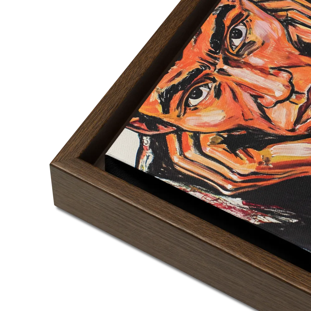 Contemplative Intensity: An Expressionist Portrait | Canvas with Brown Frame | 12″×12″