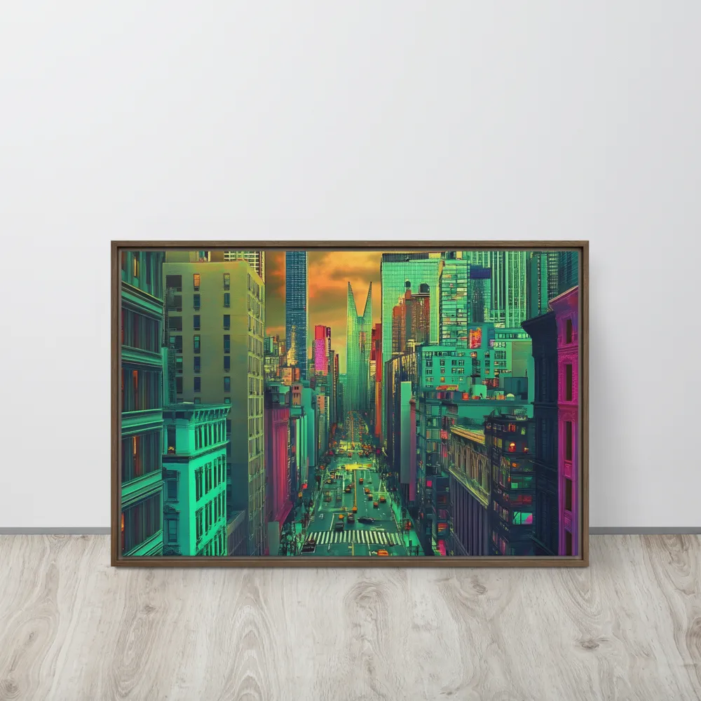 Urban Surrealism: Neon Dreams | Canvas with Brown Frame | 20″×30″
