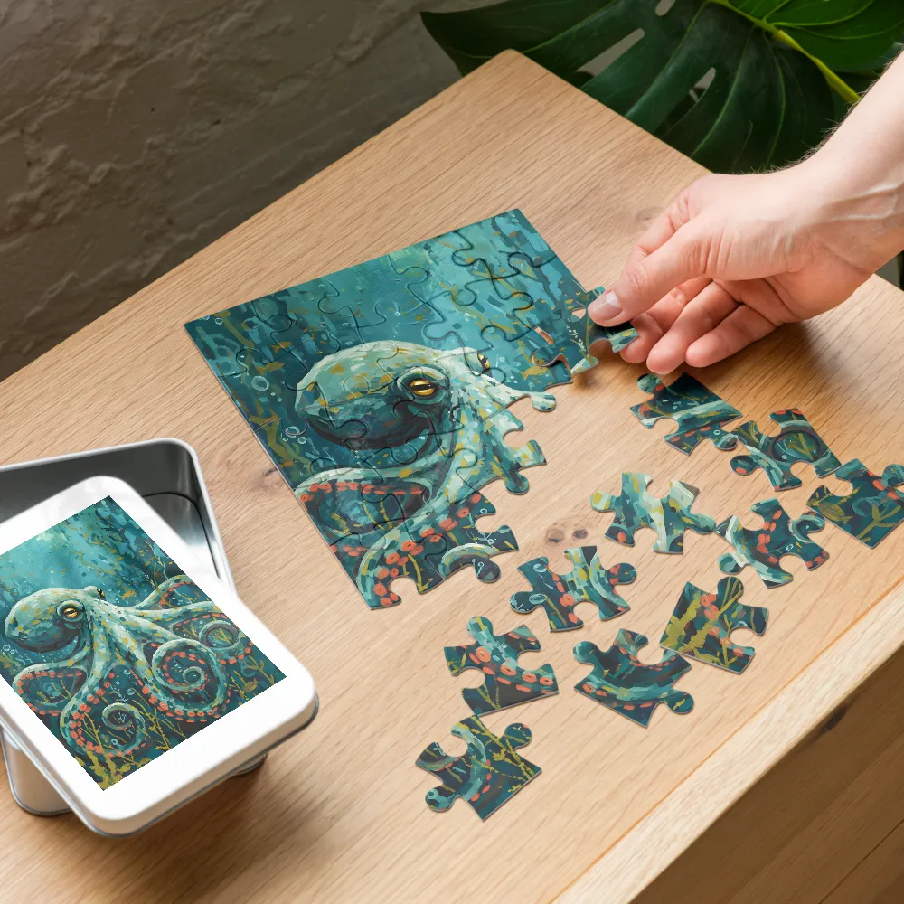 Teal Octopus 
 Jigsaw Puzzle in Tin Box