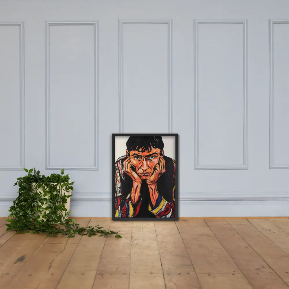 Contemplative Intensity: An Expressionist Portrait | Poster with Black Frame | 18″×24″