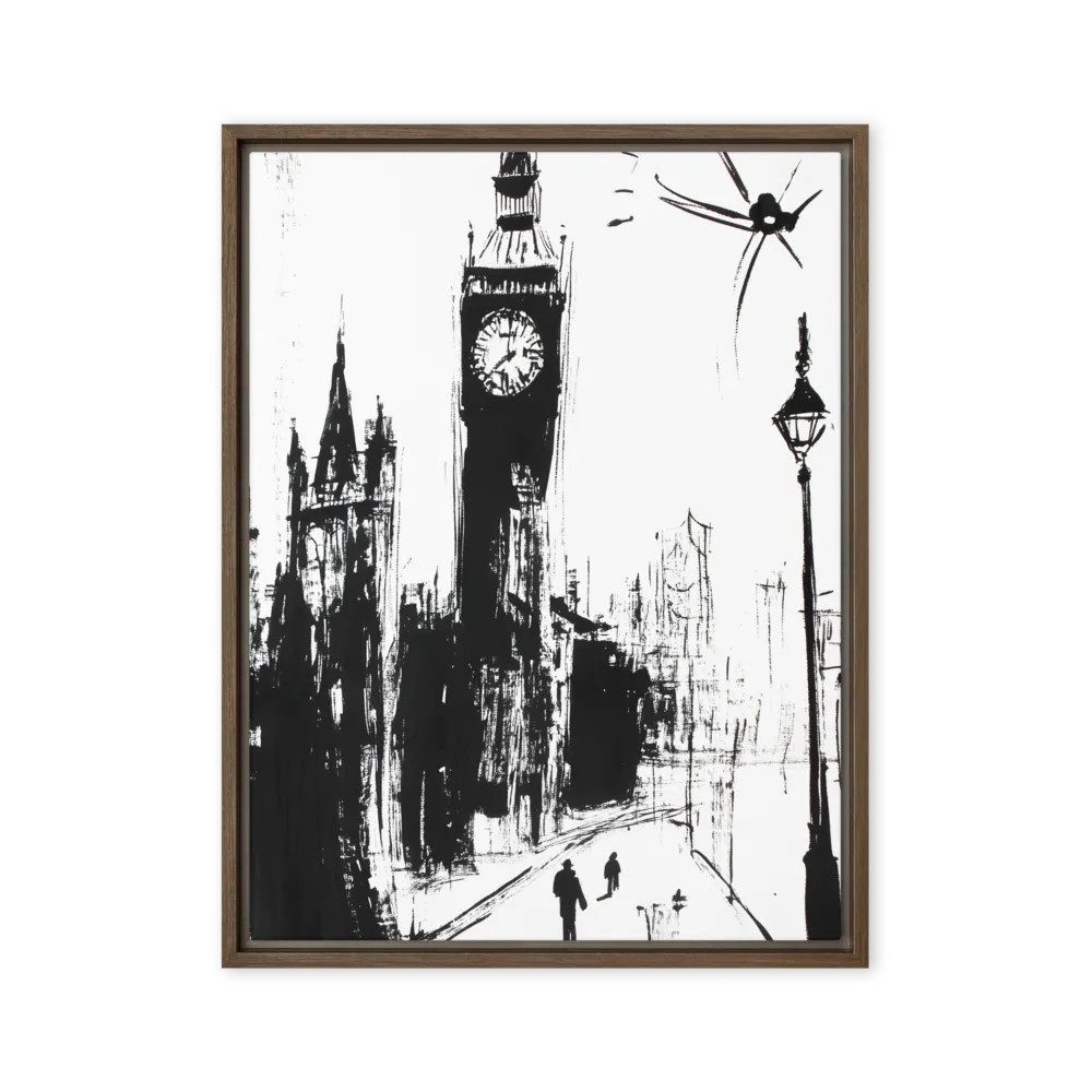 Clock Tower in Motion | Canvas with Brown Frame | 24″×32″