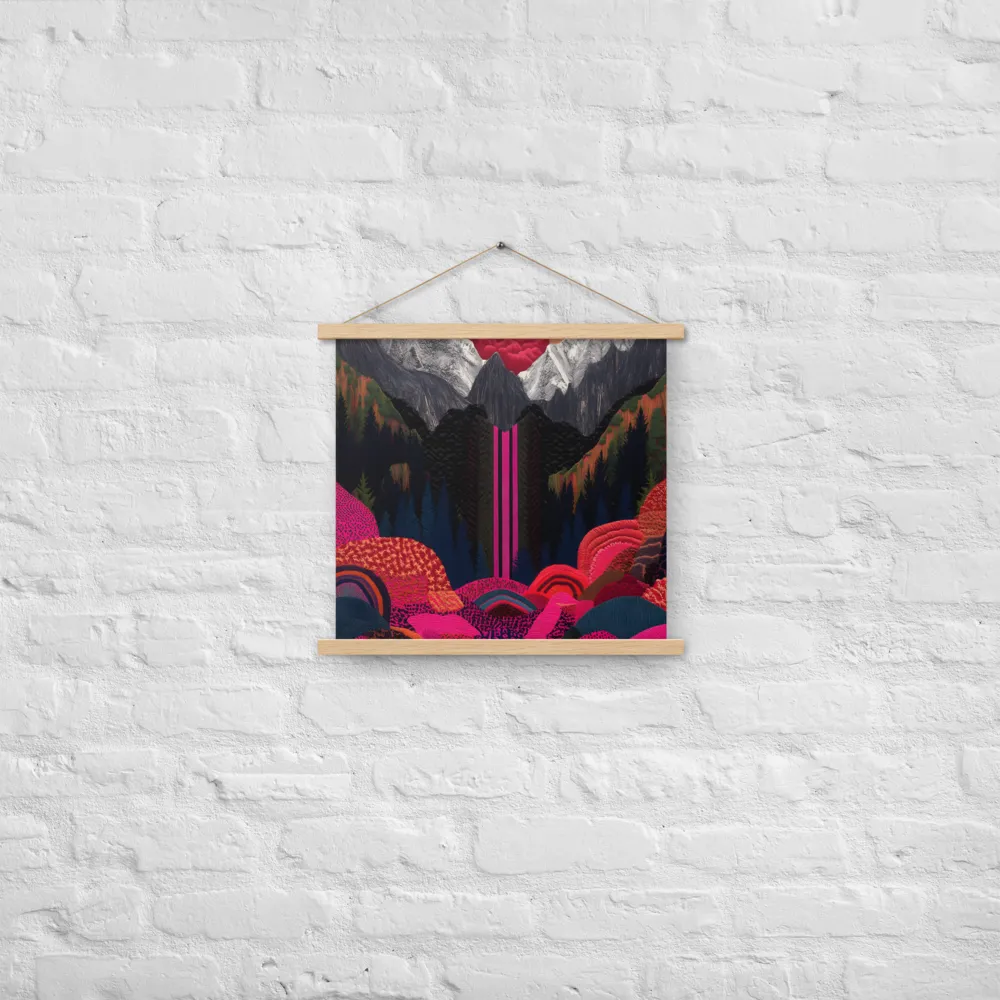 Ethereal Cascade: A Surreal Landscape | Poster With Oak Wood Hanger | 18″×18″