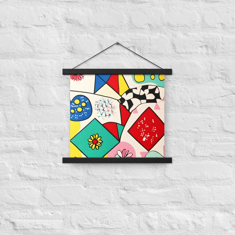 Joyful Geometry: A Playful Dance of Shapes and Colors | Poster With Black Wood Hanger | 14″×14″