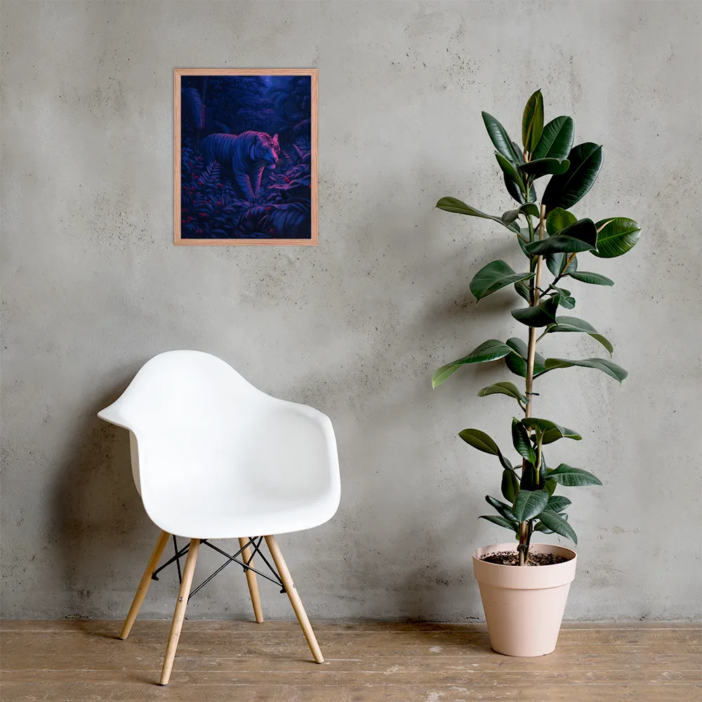 Mystic Prowler: The White Tiger in the Jungle | Poster with Red oak Frame | 16″×20″