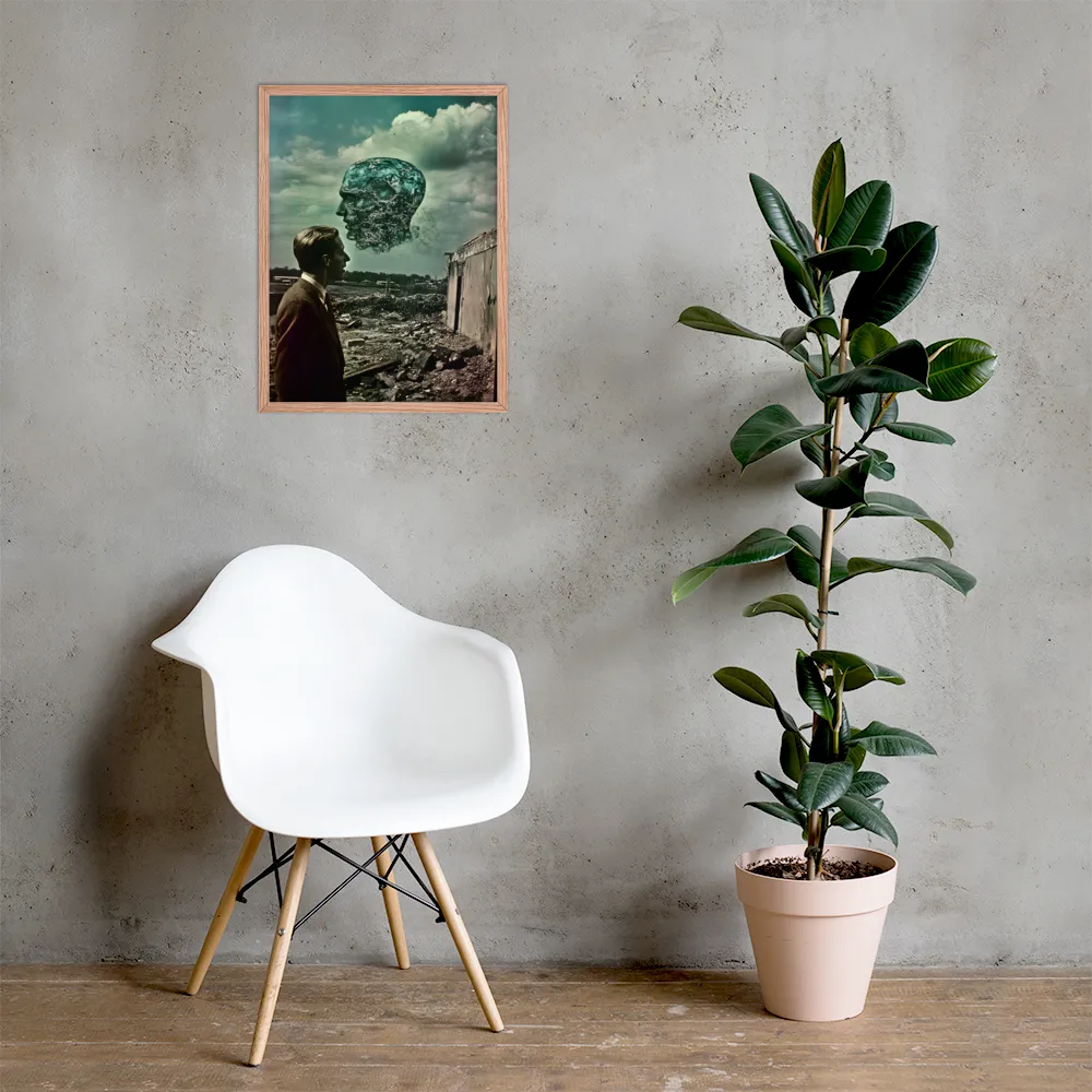 Ethereal Reflections: Identity in a Fragmented World | Poster with Red oak Frame | 18″×24″